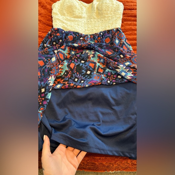 Lily Rose Lace Bodice Maxi Dress Boho Aztec Print Sleeveless L - Picture 6 of 9